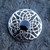 Hand crafted large round Celtic Whitby Jet and sterling silver horizontal pin brooch