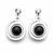 Spiral shaped sterling silver and Whitby Jet cabochon drop earrings with stud fastenings