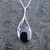 Large sterling silver wishbone shaped pendant with oval Whitby Jet stone