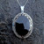 Extra large 925 sterling silver fancy locket with oval Whitby Jet stone