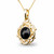 9ct gold frill and bead circular pendant with round hand cut Whitby Jet cabochon