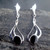 Sterling silver drop earrings with curved silver strands oval Whitby Jet and stud backs