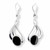 Sterling silver drop earrings with curved silver strands oval Whitby Jet and stud backs