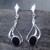 Dangly 925 silver earrings with oval organic black gemstones