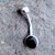 Round stone Whitby Jet and 925 sterling silver stainless steel belly button bar