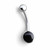 Round stone Whitby Jet and 925 sterling silver stainless steel belly button bar