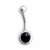 Sterling silver stainless steel Whitby Jet round rope edge navel bar