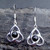 Sterling silver Whitby Jet Celtic triple loop small drop earrings