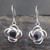 Hand crafted 925 silver floral drop earrings with round black Whitby Jet stones