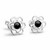 Contemporary sterling silver open flower stud earrings with round Whitby Jet cabochons