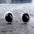 Hand crafted Medium oval Whitby Jet and sterling silver rope edge stud earrings