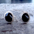Hand crafted Medium oval Whitby Jet and sterling silver rope edge stud earrings