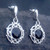 Sterling silver frill bead drop earrings round Whitby Jet cabochons and stud fastenings