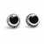 Circular Whitby Jet stud earrings with deep filigree edge