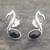 Sterling silver musical note stud earrings with oval Whitby Jet cabochons