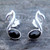 Sterling silver musical note stud earrings with oval Whitby Jet cabochons