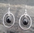 Large open oval sterling silver drop earrings with oval Whitby Jet cabochons