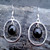 Large open oval sterling silver drop earrings with oval Whitby Jet cabochons