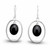 Large open oval sterling silver drop earrings with oval Whitby Jet cabochons