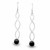 Long Celtic twisted spiral sterling silver drop earrings with hand carved round Whitby Jet
