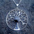 Circular 925 silver tree of life necklace with hand carved natural black stone