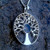 Large round sterling silver tree of life pendant with round Whitby Jet stone