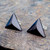 Hand carved Whitby Jet triangle stud earrings with sterling silver
