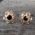 Hand crafted large Whitby Jet 9ct gold floral ear studs