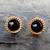 Hand crafted round 9ct gold and Whitby Jet fancy beaded edge stud earrings