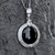 Hand crafted round Whitby Jet sterling silver and cubic zirconia necklace