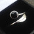 Slim contemporary open Sterling silver and Whitby Jet leaf ring