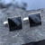 Gents sterling silver Whitby Jet square cufflinks with T bar fastenings in gift box