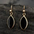Hand crafted 9ct gold Whitby Jet marquise drop earrings with ear hooks in gift box