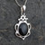 925 silver necklace with intricate detailing and shiny black cabochon in gift box
