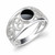 Sterling silver wide fancy filigree ring with hand carved round Whitby Jet black gemstone