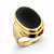 Large handmade deep oval 9ct yellow gold statement ring with wide curved shoulder and Whitby Jet stone
