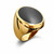 Handmade mens 18ct yellow gold smooth shiny classic oval signet ring with Whitby Jet black gemstone