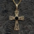 Hand crafted Whitby Jet 9ct yellow gold filigree cross pendant with 18 inch chain