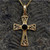 Hand crafted Whitby Jet 9ct yellow gold filigree cross pendant with 18 inch chain