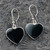 Hand crafted large sterling silver Whitby Jet love heart drop earrings with gift box