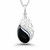 Hand crafted sterling silver Whitby Jet fancy teardrop shaped pendant necklace in gift case