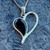 Contemporary hand crafted 925 sterling silver Whitby Jet open heart pendant necklace 