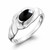 Luxury platinum curved edge ring with elongated oval black Whitby Jet gemstone handmade in Whitby 