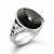 Platinum handmade ring with open wavy split shoulder and hand cut oval shiny black Whitby Jet gemstone 