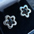Hand crafted 925 sterling silver Whitby Jet flower stud earrings in gift box