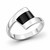 Handmade platinum mens offset rectangular ring inlaid with shiny curved oblong black Whitby Jet gemstone