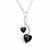 Hand crafted sterling silver Whitby Jet double heart pendant necklace with cubic zirconia