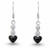 Hand crafted 925 silver sparkling earrings with hand carved Whitby Jet heart shaped gemstones