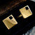 Gents 9ct yellow gold Whitby Jet square inlaid cufflinks with swivel bar fastenings