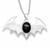 Large sterling silver bat necklace with oval Whitby Jet cabochon